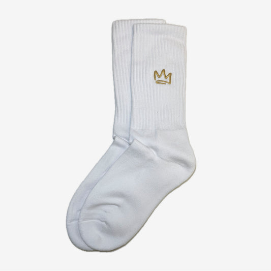 Classic Crown Embroidered Socks White