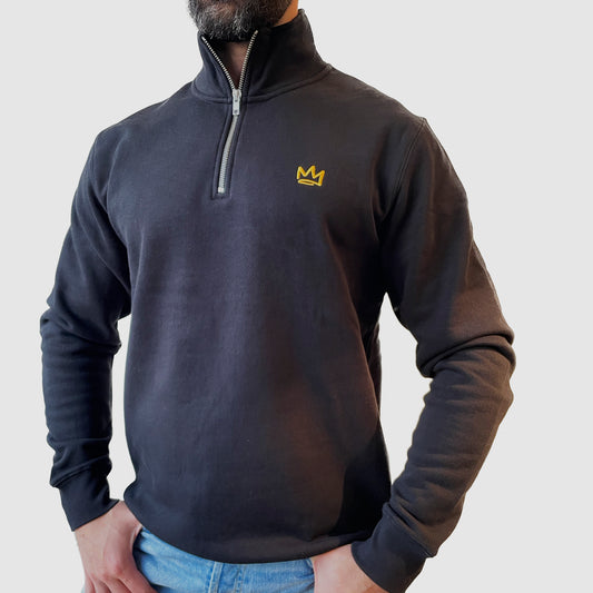 High Neck Classic Crown Half Zip - Black